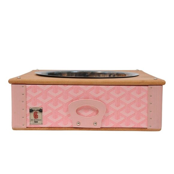 Goyard Pink Edmond Single Dog Cat Bowl Hard Sided Trunk Discontinued Palladium - Picture 2 of 16